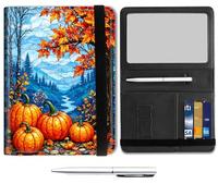 Passport Holder for Travel Essentials,Passport Wallet Cover Case with RFID Blocking,Leather Travel Documents Organizer Protector,Passport Holder for Women,Passport Case, Fall Leaves Pumpkin -WSJ72