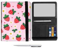 Passport Holder for Travel Essentials,Passport Wallet Cover Case with RFID Blocking,Leather Travel Documents Organizer Protector,Passport Holder for Women,Passport Case, Pink Red Strawberry -2624