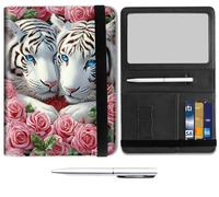 Passport Holder for Travel Essentials,Passport Wallet Cover Case with RFID Blocking,Leather Travel Documents Organizer Protector,Passport Holder for Women,Passport Case, Cute Two Tiger Red Rose