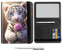 Passport Holder for Travel Essentials,Passport Wallet Cover Case with RFID Blocking,Leather Travel Documents Organizer Protector,Passport Holder for Women,Passport Case, Red Rose and Cute Tiger