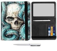 Passport Holder for Travel Essentials,Passport Wallet Cover Case with RFID Blocking,Leather Travel Documents Organizer Protector,Passport Case,Passport Holder for Women, Green Octopus / Skull -2140