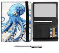 Passport Holder for Travel Essentials,Passport Wallet Cover Case with RFID Blocking,Leather Travel Documents Organizer Protector,Passport Holder for Women,Passport Case, Blue and Octopus -2561