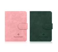 Passport Holder For Travel Essentials, Passport Wallet Cover, Rfid Passport Holder For Travel Women Men, Credit Card Slot And Boarding Pass Slot Combo Travel （Pink+Green）