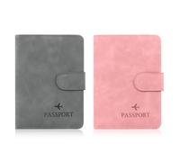 Passport Holder For Travel Essentials, Passport Wallet Cover, Rfid Passport Holder For Travel Women Men, Credit Card Slot And Boarding Pass Slot Combo Travel （Pink+Grey）