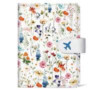 Passport Holder for Travel Essentials, RFID Blocking Leather Cover Wallet, Aesthetic Passport Book Case for Women and Men - Wildflower