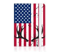 Passport Holder for Travel Essentials, RFID Premium Leather Passport Wallet Cover Case for Travel Must Haves Accessories, Passport Holders for Women Men, Deer Hunt American Flag