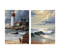 Passport Holder for Travel Essentials, Sea Lighthouse Sandbeach Printed Aesthetic & Cute Passport Book Case for Women and Men