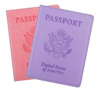 Passport Holder for Travel Men Women - Passport Cover, Passport Wallet Case Travel Essentials Travel Must Haves Accessories Blocking Leather Card Slot Protector for Stocking Stuffers Gifts, 2 Pack