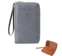 Passport Holder for Travel- Multi-Function Passport Cover with Phone Pocket, Tracker Slot & Zipper Closure | Holds Cards, Cash, Boarding Pass | for Men & Women (Grey)