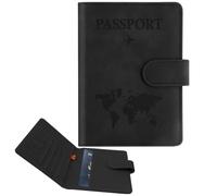 Passport Holder for Travel, Passport Cover Wallet, Premium PU Leather Passport Book Card Holder Case for Women Men, Waterproof RFID Blocking Flying Travelling Essentials Vacation Must Haves, Black