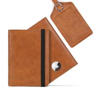 Passport Holder for Travel, Passport Cover with Airtag & Luggage Tag Travel Essentials RFID Blocking Leather Waterproof Card Case International Must Haves, Travel Accessories for Women Men (Brown