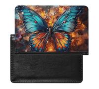 Passport Holder for Travel Passport Holder for Women Men RFID Blocking Black And Gold Sea Turtle Pattern Passport Holder Travel Accessories, Color butterfly background, One Size