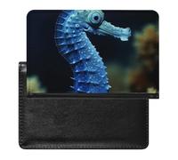 Passport Holder for Travel Passport Holder for Women Men RFID Blocking Blue Guitar Passport Holder Travel Accessories, Blue Seahorse, One Size