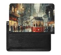 Passport Holder for Travel Passport Holder for Women Men RFID Blocking Brown And Gray Passport Holder Travel Accessories, Red Tram in the Rain, One Size