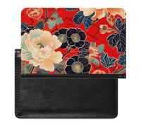 Passport Holder for Travel Passport Holder for Women Men RFID Blocking Brown And Gray Passport Holder Travel Accessories, Deep Red Flower Pictures, One Size