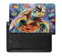 Passport Holder for Travel Passport Holder for Women Men RFID Blocking Funny Sharks Design Passport Holder Travel Accessories, Colorful Sea Turtle, One Size