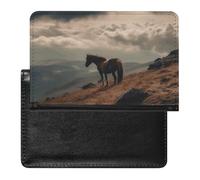 Passport Holder for Travel Passport Holder for Women Men RFID Blocking Golden Feathers Passport Holder Travel Accessories, Horse Grazing on the Mountain, One Size