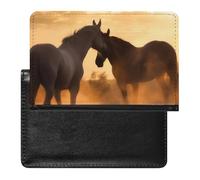 Passport Holder for Travel Passport Holder for Women Men RFID Blocking Green Grass Field Soccer Playground The Ball Passport Holder Travel Accessories, Horses in Love, One Size
