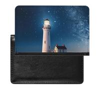 Passport Holder for Travel Passport Holder for Women Men RFID Blocking Heart Shape Romantic Beach Passport Holder Travel Accessories, Lighthouse Under Starry Night, One Size