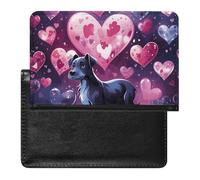 Passport Holder for Travel Passport Holder for Women Men RFID Blocking Kitten Opens Its Mouth Passport Holder Travel Accessories, Black Dog and Colorful Hearts, One Size