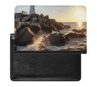 Passport Holder for Travel Passport Holder for Women Men RFID Blocking Lighthouse Backdrop Passport Holder Travel Accessories, Lighthouse Rocks Seaside, One Size