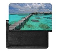 Passport Holder for Travel Passport Holder for Women Men RFID Blocking Lighthouse Backdrop Passport Holder Travel Accessories, Maldives Scenery, One Size