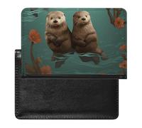Passport Holder for Travel Passport Holder for Women Men RFID Blocking Otters in Love Passport Holder Travel Accessories, Otters in Love, One Size