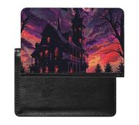 Passport Holder for Travel Passport Holder for Women Men RFID Blocking Owl on Tree Passport Holder Travel Accessories, Black Haunted House, One Size