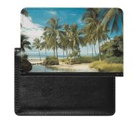 Passport Holder for Travel Passport Holder for Women Men RFID Blocking Skull Image Poster Passport Holder Travel Accessories, Tropical Coconut Trees Beach, One Size