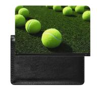 Passport Holder for Travel Passport Holder for Women Men RFID Blocking Sunflower on Black Background Passport Holder Travel Accessories, Tennis Balls on Tennis Grass Court, One Size