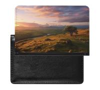 Passport Holder for Travel Passport Holder for Women Men RFID Blocking Sunflower on Black Background Passport Holder Travel Accessories, Sunset hill, One Size