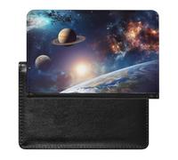 Passport Holder for Travel Passport Holder for Women Men RFID Blocking Sunflower on Black Background Passport Holder Travel Accessories, Universe Galaxy Outer Space, One Size