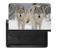Passport Holder for Travel Passport Holder for Women Men RFID Blocking Sunflowers Passport Holder Travel Accessories, two wolves walking in the snow, One Size