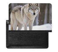 Passport Holder for Travel Passport Holder for Women Men RFID Blocking Universe Gala Passport Holder Travel Accessories, wolf in the snow, One Size