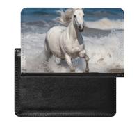 Passport Holder for Travel Passport Holder for Women Men RFID Blocking Vintage American Flag 4Th of July USA Passport Holder Travel Accessories, White horse running on the sea, One Size