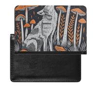 Passport Holder for Travel Passport Holder for Women Men RFID Blocking Wolf Facing The Moon Passport Holder Travel Accessories, Wolf and Mushroom, One Size