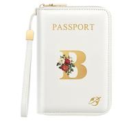 Passport Holder for Travel Personalized Initial Letter Vintage Rose Flower Passport Cover RFID Blocking Travel Wallet for Women, White, B, Vintage