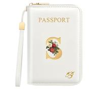 Passport Holder for Travel Personalized Initial Letter Vintage Rose Flower Passport Cover RFID Blocking Travel Wallet for Women, White, Small, Vintage