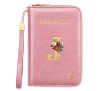 Passport Holder for Travel Personalized Initial Letter Vintage Rose Flower Passport Cover RFID Blocking Travel Wallet for Women, Pink, J, Vintage
