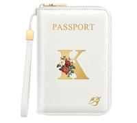 Passport Holder for Travel Personalized Initial Letter Vintage Rose Flower Passport Cover RFID Blocking Travel Wallet for Women, White, K, Vintage