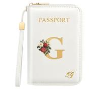 Passport Holder for Travel Personalized Initial Letter Vintage Rose Flower Passport Cover RFID Blocking Travel Wallet for Women, White, G, Vintage