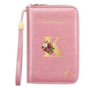 Passport Holder for Travel Personalized Initial Letter Vintage Rose Flower Passport Cover RFID Blocking Travel Wallet for Women, Pink, K, Vintage