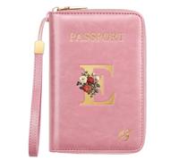 Passport Holder for Travel Personalized Initial Letter Vintage Rose Flower Passport Cover RFID Blocking Travel Wallet for Women, Pink, E, Vintage