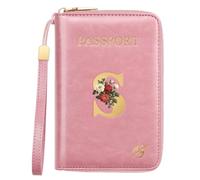 Passport Holder for Travel Personalized Initial Letter Vintage Rose Flower Passport Cover RFID Blocking Travel Wallet for Women, Pink, Small, Vintage
