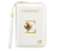 Passport Holder for Travel Personalized Initial Letter Vintage Rose Flower Passport Cover RFID Blocking Travel Wallet for Women, White, E, Vintage