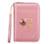 Passport Holder for Travel Personalized Initial Letter Vintage Rose Flower Passport Cover RFID Blocking Travel Wallet for Women, Pink, G, Vintage