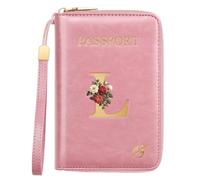 Passport Holder for Travel Personalized Initial Letter Vintage Rose Flower Passport Cover RFID Blocking Travel Wallet for Women, Pink, L, Vintage