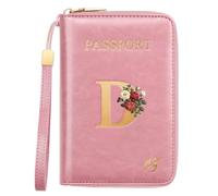 Passport Holder for Travel Personalized Initial Letter Vintage Rose Flower Passport Cover RFID Blocking Travel Wallet for Women, Pink, D, Vintage