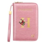 Passport Holder for Travel Personalized Initial Letter Vintage Rose Flower Passport Cover RFID Blocking Travel Wallet for Women, Pink, H, Vintage