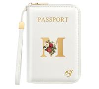 Passport Holder for Travel Personalized Initial Letter Vintage Rose Flower Passport Cover RFID Blocking Travel Wallet for Women, White, M, Vintage